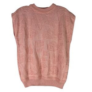 Sweater Bazaar Vintage 80s 90s Sweater Vest Women’s L Pink Textured Floral Knit